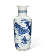 Период Канси. A BLUE AND WHITE ‘WATER MARGIN’ ROULEAU VASE