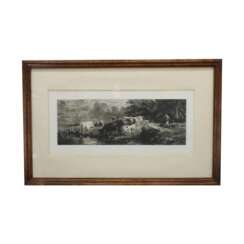 Engraving Cows on a watering place
