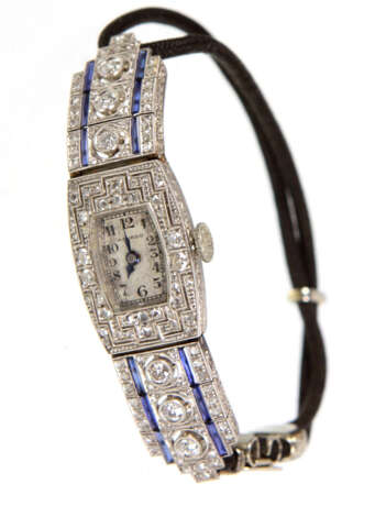 Diamant Uhr mit Saphir - Platin / Weissgold 750 - фото 1