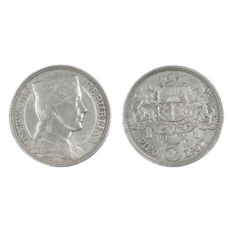 Pi&egrave;ce d`argent 5 LATI. 1929 Lettonie. Argent 20th century - photo 1