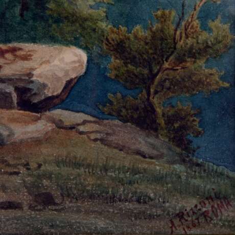 Watercolor. Italian look. Landscape in the mountains. watercolor Romanticism 19th century - photo 3