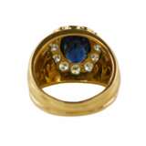 18K Gold Signet Ring with Sapphire and Diamonds. Diamonds 21th century - photo 4