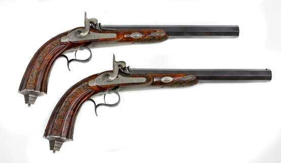 Paar Duell-Pistolen im Kasten um 1850 - Foto 2