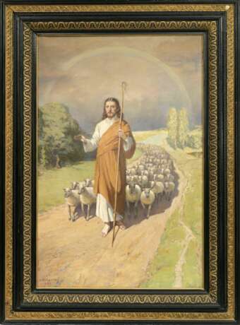 J&eacute;sus Christ et moutonsMotif religieux Early 20th century - Foto 1