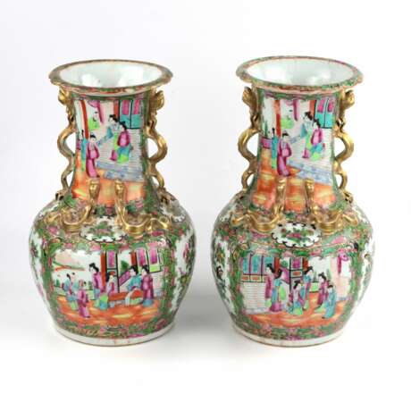 Paire de Vases Cantonais Family Rose. Porzellan Late 19th century - Foto 3