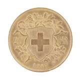 Золотая монета 20 швейцарских франков. 1947 года. Золото Mid-20th century г. - фото 3