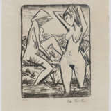 Otto Mueller. Im Wasser stehendes und am Ufer sitzendes Mädchen mit Hut (Mädchen im Bade) - photo 2
