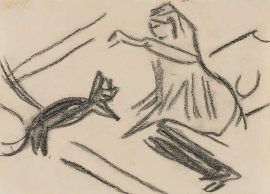 Ernst Ludwig Kirchner. Kleines Mädchen mit einer Katze spielend - photo 1