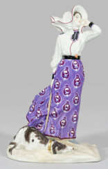 Große Jugendstil-Figur "Dame mit Hund" von Meissen