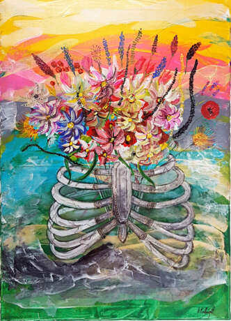 Цветы в груди Холст Акриловые краски Сюрреализм Натюрморт 2018 г. - фото 1
