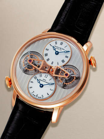 ARNOLD & SON, 'DTE DOUBLE TOURBILLON ESCAPEMENT' REF. 38.3.1.01, A FINE LIMITED EDITION PINKGOLD MANUAL-WINDING WRISTWATCH, - фото 2
