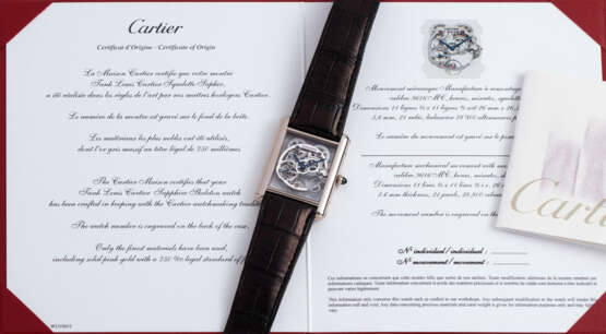CARTIER, TANK LOUIS REF. W5310012, AN ELEGANT WHITE GOLD MANUAL-WINDING SKELETONIZED WRISTWATCH - photo 5