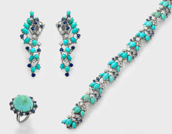 Cocktail-Brillant-Parure mit Türkisen aus den 1960er Jahren - photo 1