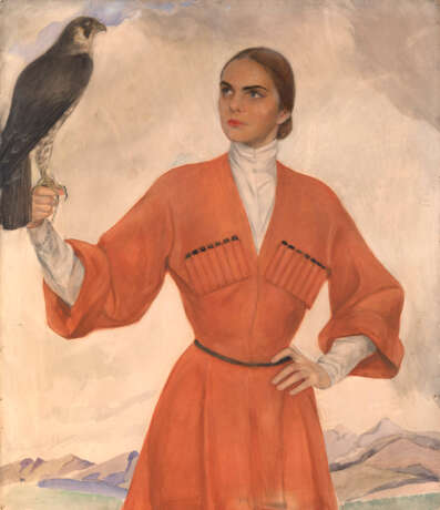 SORINE, SAVELY (1878–1953). Elegant Lady in a Cossack Costume Holding a Hunting Falcon - фото 1