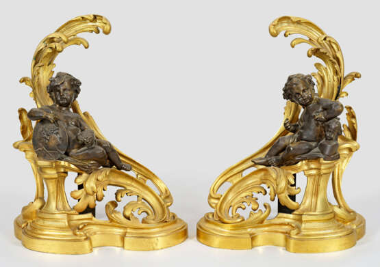 Paar große Chenets im Louis XV-Stil - Foto 1