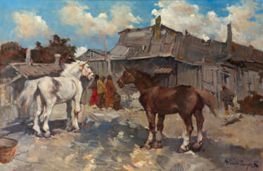 ISSUPOFF, ALESSIO (1889–1957). Horses in a Courtyard