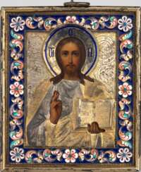 Christ Pantocrator in a Silver-Gilt and Cloisonné Enamel Oklad