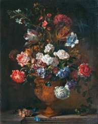 Жан-Батист Monnoyer "натюрморт с хризантемами, попугаев тюльпаны и пионы в урну ваза"