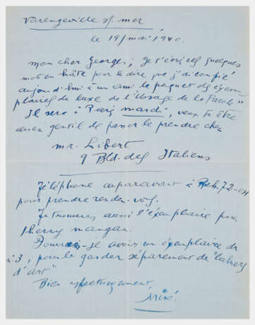 Brief von Joan Miró an seinen Freund Georges Hugnet - Foto 1