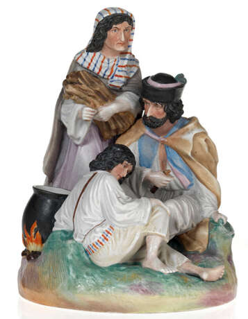 A Porcelain Composition of a Peasant Family Around a Bonfire - Foto 1