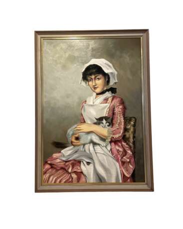 European School Portrait of a Lady with Cat Mid-20th Century. Oil on plywood realism 20th century - photo 4