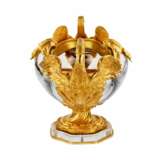 Paire de vases ovales en verre coule et bronze dore &agrave; motif de cygne. France 20&egrave;me si&egrave;cle. Glas 20th century - Foto 5