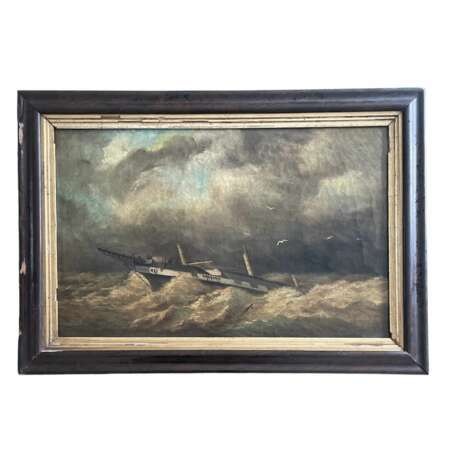 German School Oil on Canvas Scene of a Shipwreck Indistinctly Signed Dated 1840. oil painting realism 19th century - photo 3