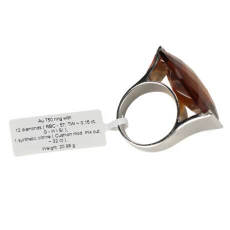 18K white gold ring with cognac-colored Cetrine and diamonds. Italy. Second half of the 20th century. Diamonds The end of the 20th century - photo 5