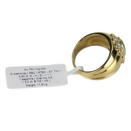 18K Gold Signet Ring with Sapphire and Diamonds. Diamonds 21th century - photo 6