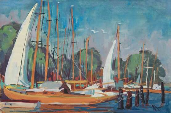 Hitzer, Werner (1918 Berlin-2005 Dresden) "Yachthafen in Schweden", Aquarell, sign. u.r., 37,5x49,5 cm, ungerahmt - photo 1