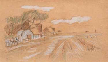 Köcke, Hugo (1874 Berlin-1956 Westerland/ Sylt) &quot;Blick auf Keitum&quot;, Zeichnung, monogr. u.r., 13,5x23 cm, im Passepartout hinter Glas und Rahmen