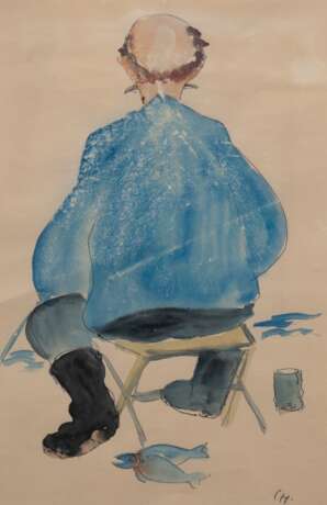Hinrichs, Carl (1903 Nürnberg-1990 Schwerin) "Der Angler", Aquarell, monogr. u.r., 26,5x16 cm, im Passepartout hinter Glas und Rahmen (Maler und Illustrator, Ehrenbürger der Stadt Schwerin, Beteiligung an zahlr… - photo 1