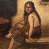 Olbert, V. "Kartenspielerin", Öl/Lw., sign. u.r., mehrere kleine Retuschen, 68x55 cm, Rahmen - photo 1