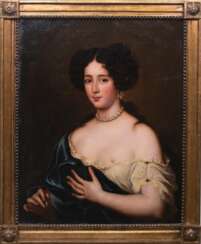 &quot;Porträt von Maria Mancini-Mätresse des französischen Königs Ludwig XIV&quot;, Öl/ Lw., unsign. rückseitig auf Lw. bez., &quot;Albrecht, H. cop., craqueliert, 77x62 cm, Rahmen