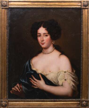 "Porträt von Maria Mancini-Mätresse des französischen Königs Ludwig XIV", Öl/ Lw., unsign. rückseitig auf Lw. bez., "Albrecht, H. cop., craqueliert, 77x62 cm, Rahmen - photo 1