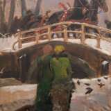 Westermann, Gerold (1880 Leeuwarden-1971 Amsterdam) "Pferdefuhrwerk bei der Fahrt über winterliche Brücke mit Personen", Pastell, sign. o.r., 101x75,5 cm, hinter Glas und Rahmen - photo 1