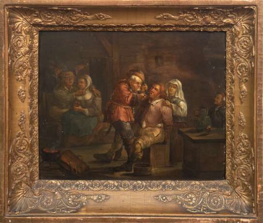 Niederländischer Maler 17. Jh. "Beim Zahnarzt", Öl/ Holz, unsign., 20x25 cm, Rahmen - photo 1