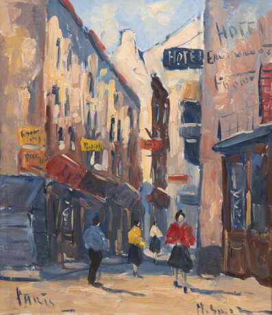 "Straßenszene Paris", Öl/ Lw., undeutl. sign. u.r., in der Art Jan Kelderman, 46x38 cm, Rahmen - Foto 1