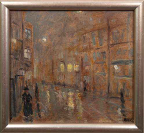 Schlegel, Hans (1889-1915) "Hainstraße Leipzig", Öl/ Karton, monogr. u.r., rückseitig bez. und dat. 1911, 38x40,5 cm, Rahmen - photo 1