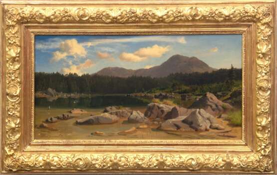 Zimmermann, Albert August (1808-1888) " Landschaft mit See", ÖL/Lw., sign. sign. und Ortsbezeichnung München u.l., 25x50 cm Rahmen - photo 1