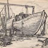 Hitzer, Werner (1918 Berlin-2005 Dresden) "Gager Werft- Halbinsel Mönchgut Rügen", Zeichnung, sign., bez. und dat. ´71 u.r., Blatt am unteren Rand besch., 43x53,5 cm, ungerahmt - photo 1