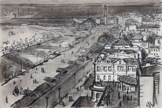 Hitzer, Werner (1918 Berlin-2005 Dresden) "Warnemünde", Zeichnung, sign. u.r., 30x40 cm, ungerahmt - photo 1