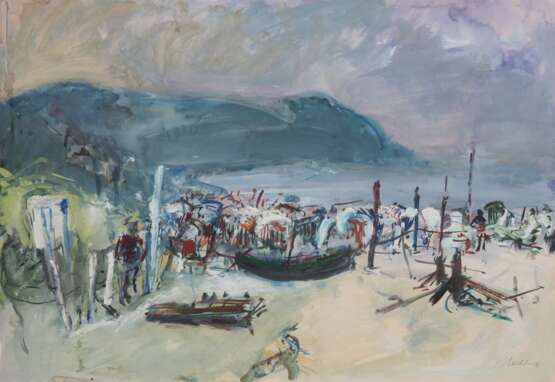 Mutterlose, Heinz (1927 Schkeuditz-1995 ebenda) "Ostsee", Gouache, weiß gehöht, sign. und dat. ´87, 42,5x59,5 cm, hinter Plexiglas und Rahmen - photo 1