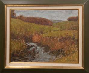 Koepke, Robert (1893 Bremen-1968 St. Jürgen/Worpswede) &quot;Landschaft mit Bachlauf&quot;, Öl/ Platte, sign. u.r., rückseitig WVZ-Nr. 222, 42x50 cm, Rahmen (studierte an der Kunstgewerbeschule Bremen, gehörte zum Umkrei…
