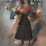Rijlaarsdam, Jan (1911 Nieuwkoop-2007Hilversum, Niedeländischer Künstler) "Blumenverkäuferin", Aquarell, sign. u.r., 30x20 cm, im Passepartout hinter Glas und Rahmen - photo 1