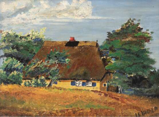 Leipold, Werner "Bauernkaten in sommerlicher Landschaft", Öl/ Mp., sign. u.r., rückseitig Widmung dat. 27.11.35, 27x35 cm, Rahmen - Foto 1