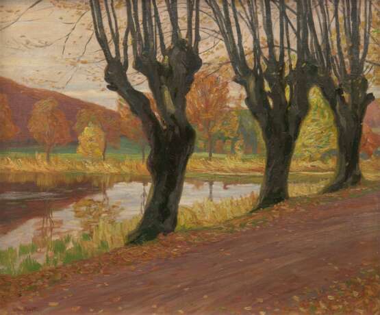 Pippert, Wilhelm (1878 Herda bei Eisenach-?) "Kopfweiden am Fluß", Öl/ Lw., sign. u.l., 55x64 cm, Rahmen - Foto 1