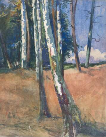 Preussner, Else (1889-1954) "Birken", Mischtechnik, unsign., 45,5x34 cm, im Passepartout hinter Glas und Rahmen (Sie war eine deutsche Malerin und Grafikerin) - Foto 1