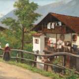 Breitbach, Carl (1833 Berlin-1904 Kassel) "Bäuerinnen am Zaun", Öl/Lw., sign. u.l. mit Ortsangabe, 35x52 cm, Rahmen (deutscher Landschafts-, Genre-, Porträt- und Aquarellmaler, bereits vor 1860 an der Königlich… - photo 1