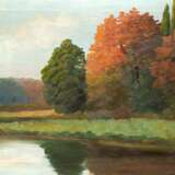 "Herbstliche Waldlandschaft am See", Öl/ Lw., monogr. "O.F." u.r., 54x80,5 cm, Rahmen - Foto 1